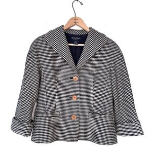 Brooks Brothers Robert Noble Wool & Silk Houndstooth Blazer Navy Tan Size 4